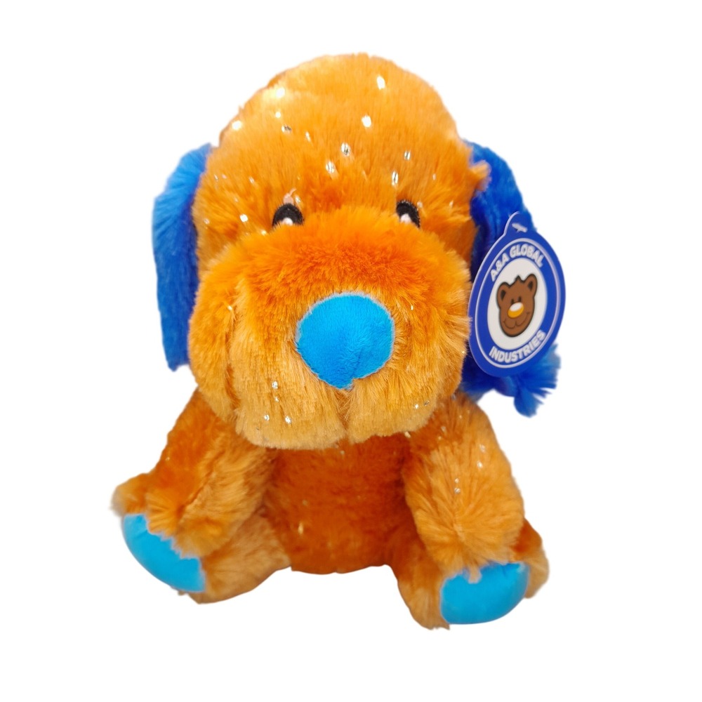 A&A Global Industries Orange Blue Sparkle Tinsel Plush Puppy Dog 9" NWT